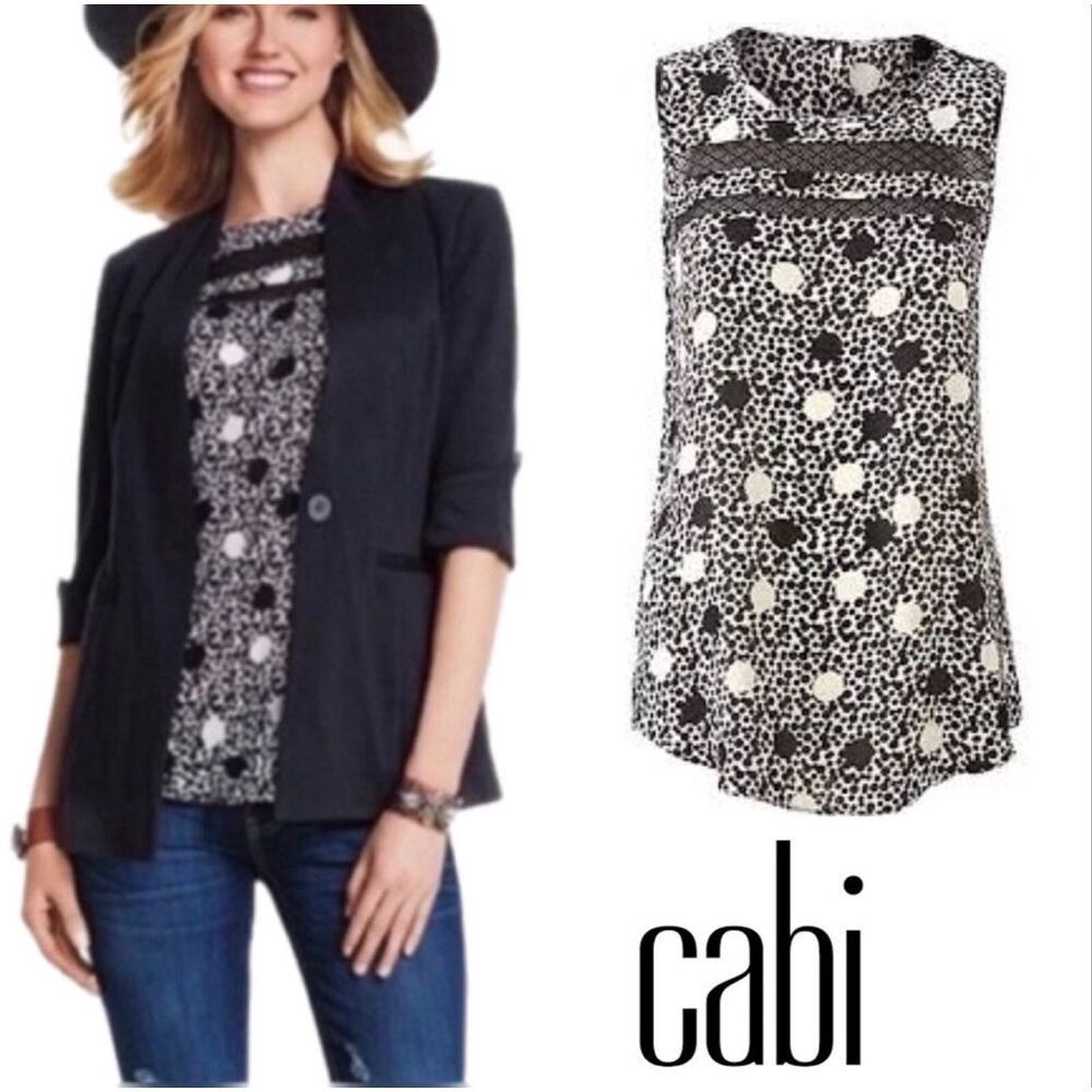CAbi Jot Top Polka Dot Sleeveless Top Women’s Medium‎ #3079 Black White